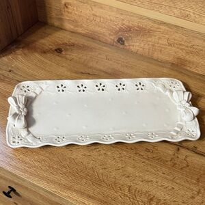 Charming Cream Ceramic Tray with Floral Accents